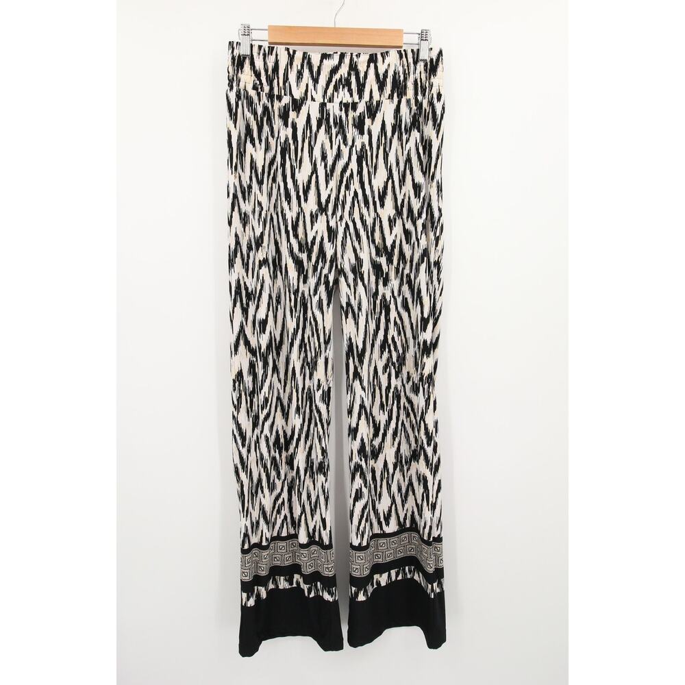 Cache Pants Black Cream Ikat Print Geometric Stretchy Pull On High Rise Size 6